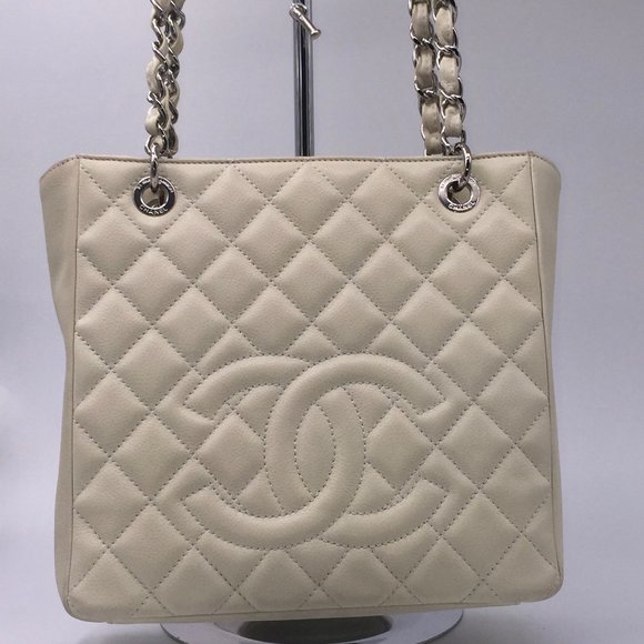 Authentic Chanel Caviar Petite Shopping Tote Ivory - Picture 3 of 17